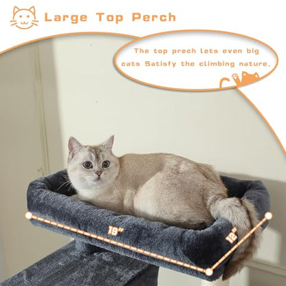 Letkind 70-Inch Cat Tree,Large Cat Tree Tower with Hammock, Scratching Post, Condo and Multi-Level Cat Tower for Large Cats, Cat Activity Center Playhouse, Dark Gray LCT016 - color: Deep Grey
