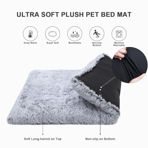 Vonabem Large Dog Bed Crate Pad 36 inch, Washable Pet Beds Medium Small Sized Dogs, Deluxe Plush Warm Anti-Slip Puppy Mats for Sleeping, Soft Kennel Pads 35 * 23 inch Grey - color: Grey, size: 35.0"L x 23.0"W x 2.0"Th