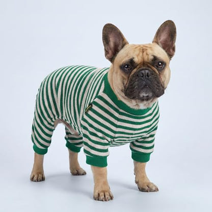 Fitwarm Green and White Striped Dog Pajamas, Waffle Dog Clothes for Small Dogs Girl Boy, Puppy Onesie with Feet, Pet Cat Outfit, XXL - color: Green, size: XX-Large