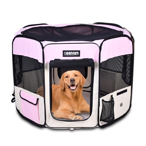 JESPET Pet Dog Playpens 36", 45" & 61" Portable Soft Dog Exercise Pen Kennel with Carry Bag for Puppy Cats Kittens Rabbits, Indoor/Outdoor Use - color: Pink, style: 61x61x30 Inch (Pack of 1)