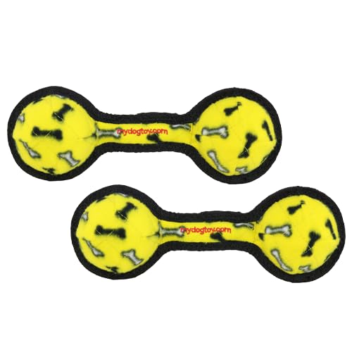 TUFFY- World's Tuffest Soft Dog Toy- Tug O War -Squeakers - Multiple Layers. Made Durable, Strong & Tough.(Tug,Toss & Fetch).Machine Washable & Floats (2Ball Tug Yellow Bone, Jr 2 Pack) - color: 2Ball Tug Yellow Bone, size: Jr 2 Pack