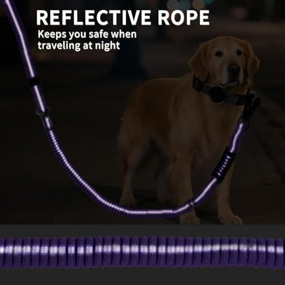 Heavy Duty Tactical Dog Leash, 4-6FT Shock Absorbing Bungee Lead with 2 Padded Handles, Metal Carabiner & Seatbelt Clip, Reflective No-Pull Leash for Medium/Large Dogs Purple - color: Purple