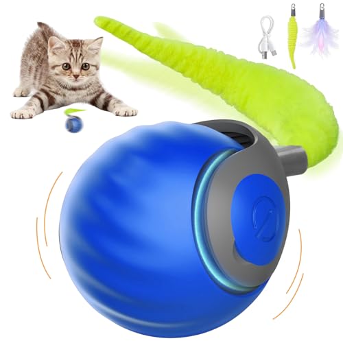 Interactive Cat Toys for Indoor Cats, Automatic Speedy Moving Cat Toy Turbo Ball with Tail 3.0 for Bored Indoor Adult Cats, Rechargeable Chase Motion Activated Kitten Toys - Blue - color: Blue