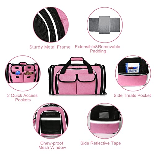 Estarer Soft Sided Pet Carrier Airline Approved, 4 Sides Expandable Collapsible Cat Carrier with Pockets & Removable Fleece Pad, Travel Carrier Bag for Cat Dog & Small Animals (Pink) - color: Pink