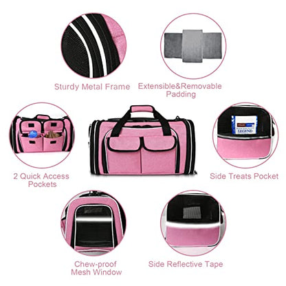 Estarer Soft Sided Pet Carrier Airline Approved, 4 Sides Expandable Collapsible Cat Carrier with Pockets & Removable Fleece Pad, Travel Carrier Bag for Cat Dog & Small Animals (Pink) - color: Pink