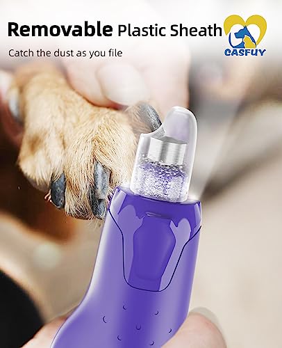 Casfuy Dog Nail Grinder Quiet - (45db) 6-Speed Pet Nail Grinder with 2 LED Lights for Large Medium Small Puppy Dogs/Cats, Professional 3 Ports Rechargeable Electric Dog Nail Trimmer with Dust Cap - color: Purple