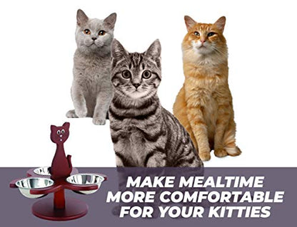 Etna Pet Store Elevated Cat Bowls - Wooden, Raised Pet Feeder Promotes Better Digestion, Easy on Joints - Multiple Feeder with 3 Removable Bowls for Food and Water - Brown