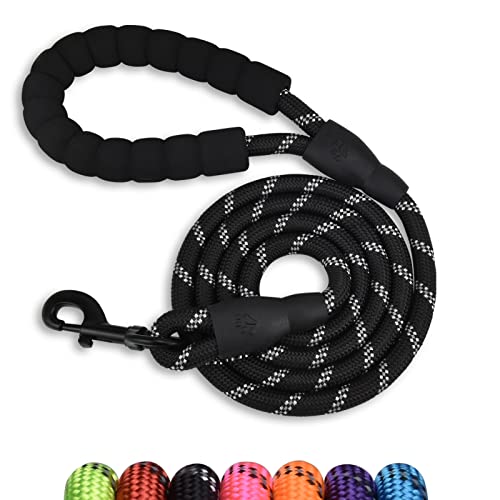 5/6 FT Strong Pet Dog Leash with Soft Padded Handle,Highly Reflective Rope for Night Walking,360-Degree Rotating Metal Buckle Without Tangles,Suitable for Small,Medium and Large Dogs.(5ft) - color: Black, size: 5 FT x 1/2 Inch