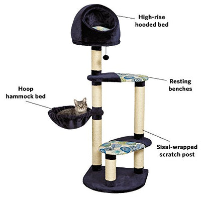 MidWest Homes for Pets Cat Tree Resort, 4-Tier Sisal Wrapped Cat Scratching Post, Blue/White Pattern, 24.75L x 37.25W x 60H Inches - size: Resort Cat Furniture, Blue Pattern