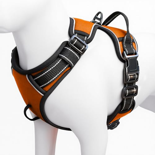 No Pull Dog Harness, No Chock Reflective Adjustable Soft Padded Pet Vest with Easy Control Handle, Easy Wearing with Stylish, Reinforced Knot, 2 Buckles - color: Orange, size: X-Small