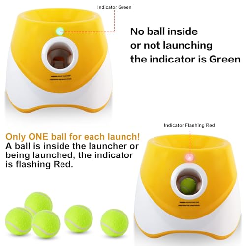 MEKAPLE Automatic Dog Ball Launcher, Dog Ball Thrower with 15 Mini Tennis Balls Sizing 2 Inch and Mesh Bag, Interactive Dogs Toys Tennis Balls Launcher for Small Dogs with 3 Distance Settings - color: Orange