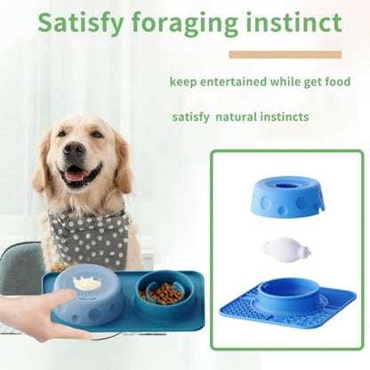 Slow Feeder Dog Lick Bowl with 3 Rolling Ball,Anti-Slip Silicone Puzzle Feeder for Liquid Treats,Bone Broth,Yogurt,Wet Food,Anxiety Relief Enrichment Lick Toy for All Dogs & Cats (Ocean Blue) - color: Ocean Blue