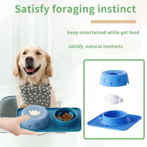 Slow Feeder Dog Lick Bowl with 3 Rolling Ball,Anti-Slip Silicone Puzzle Feeder for Liquid Treats,Bone Broth,Yogurt,Wet Food,Anxiety Relief Enrichment Lick Toy for All Dogs & Cats (Regular Blue) - color: Regular Blue