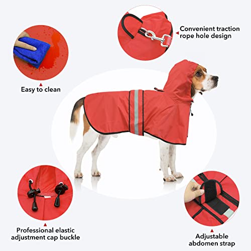Reflective Dog Raincoat - Adjustable Waterproof Pet Rain Jacket, Lightweight Dog Hooded Rain Slicker Poncho for Small to X- Large Dogs and Puppies (Red, Small) - color: Red, size: Small