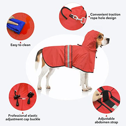 Reflective Dog Raincoat - Adjustable Waterproof Pet Rain Jacket, Lightweight Dog Hooded Rain Slicker Poncho for Small to X- Large Dogs and Puppies (Red, Small) - color: Red, size: Small