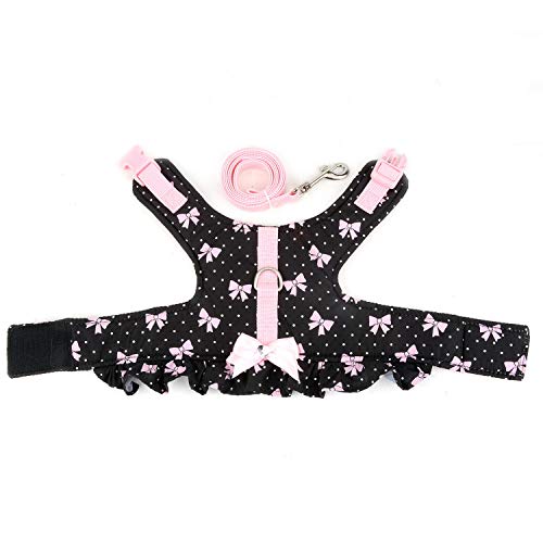 Zunea No Pull Small Dog Girl Harness Dress Escape Proof Cat Kitten Vest Harness Leash Set Step-in Soft Cotton Padded Polka Dot Jacket Chihuahua Puppy Clothes with Cute Bow for Walking Black XS - color: black bows, size: XS (Chest:12.2-13.7", Neck:8.2-9.4"