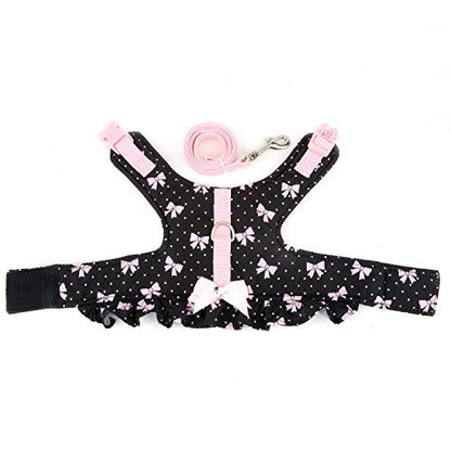 Zunea No Pull Small Dog Girl Harness Dress Escape Proof Cat Kitten Vest Harness Leash Set Step-in Soft Cotton Padded Polka Dot Jacket Chihuahua Puppy Clothes with Cute Bow for Walking Black M - color: black bows, size: M (Chest:16.9-17.7", Neck:10.6-11.4"