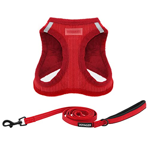 Best Pet Supplies Voyager Step-in Plush Dog Harness - Soft, Step in Vest Harness and Reflective Dog 5 ft Leash Combo with Neoprene Handle for Small and Medium Dogs, Red Corduroy, S - color: Harness Leash Set (Red Corduroy), size: S (Chest: 14.5 - 16")
