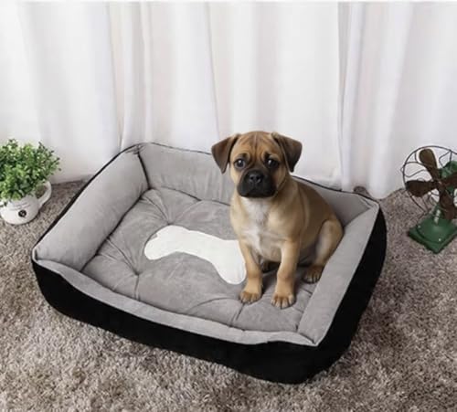 Plush Pet Bed, Soft Cushioned Dog Sofa with Bolster Pillows Breed Dogs Cotton Fill Side Bolster Washable (Black and Gray, Large) - color: black and gray, size: Large