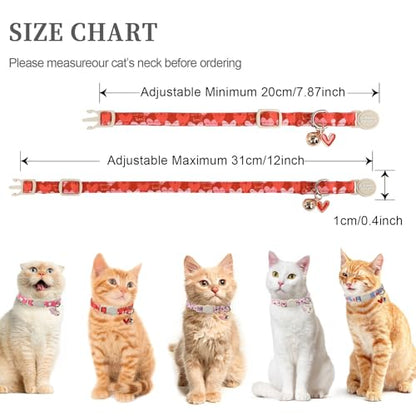Unique style paws 2 Pack Valentine's Day Kitten Collar Breakaway with Bell&Pendant, Adjustable Safety Red Lip Rainbow Cat Cotton Collar for Girl Boy Cat and Small Pet - color: red pink heart