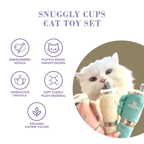 Haute Diggity Kitty Snuggly Cups Set, Plush Cat Toys Catnip Filled with Interactive Crackle Sound, Safe & Durable Toys for Cat & Kitten, 3 Pcs - style: Snuggly Cup Trio