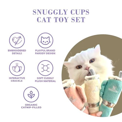 Haute Diggity Kitty Snuggly Cups Set, Plush Cat Toys Catnip Filled with Interactive Crackle Sound, Safe & Durable Toys for Cat & Kitten, 3 Pcs - style: Snuggly Cup Trio