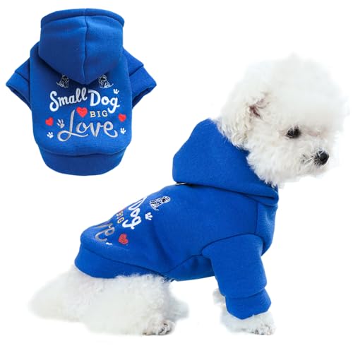 Happy Dog Hoodies Fall Puppy Clothes for Small Dog Girl Boy Hooded Dog Sweatshirt Winter Cat Clothes Warm Pet Sweater Cold Weather Coat for Kitten Chihuahua Yorkie (Blue, Large) - color: Blue, size: Large