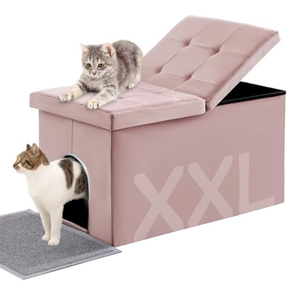 Cat Litter Box Enclosure Furniture Hidden Extra Large, Lift Design Lid Velvet Cat Washroom Bench Storage Cabinet | 35.4x19.7x19.7 in | Dog Proof|Urine Proof Inside|Quick Assembly| Easy Clean - color: Pink, size: XL 35.4'' x W19.7'' x H19.7''