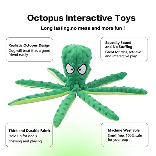 CPYOSN Dog Squeaky Toys Octopus - No Stuffing Crinkle Plush Dog Toys for Puppy Teething, Durable Interactive Dog Chew Toys for Small, Medium and Large Dogs Training and Reduce Boredom, 2 Pack - color: Purple+Green