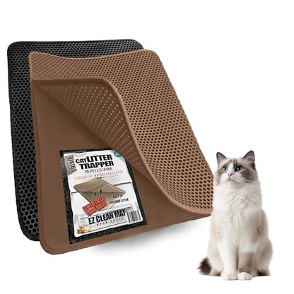Small Cat Litter Trapper by iPrimio - Litter Mat, EZ Clean Cat Mat, Litter Box Mat Water Proof Layer and Puppy Pad Option. Patented (23"x21" Brown) - style: 23x21 - Brown