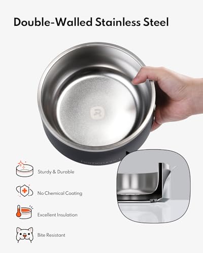 Homerunpet Double Wall Stainless Steel Dog Bowls, Non-Slip Base, Dishwasher Safe, Durable Pet Food & Water Bowl for Dogs & Cats(32oz, Black) - color: Black