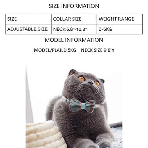 Cat Collar Breakaway with Bell and Bow Tie, Plaid Design Adjustable Safety Kitty Kitten Collars(6.8''-10.8'') (Lake) - color: Lake
