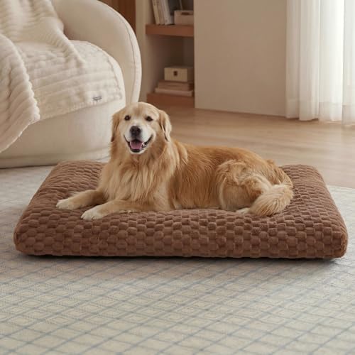 Bedsure XXL Washable Dog Bed for Crate, Soft Fluffy Bubble Fleece Pet Bed Mat, Non-Slip Machine Washable Kennel Sleeping Pad for Extra Large Dogs, for Crate/Floor/Car, 47"x29"x4", Camel Brown - color: Camel Brown, size: 47x29x4