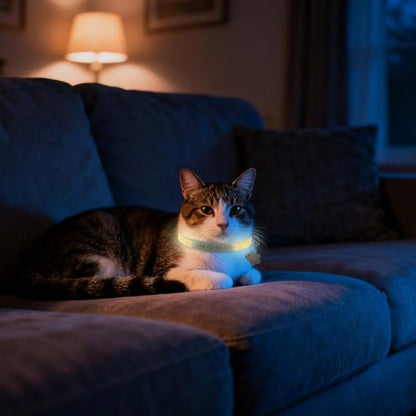 Personalised Glow in the Dark Cat Collar with Bell Flower Decoration, Custom UV-Printed Name & Phone Number, Luminous Adjustable Cat Collar Breakaway (Fluorescent Glow)