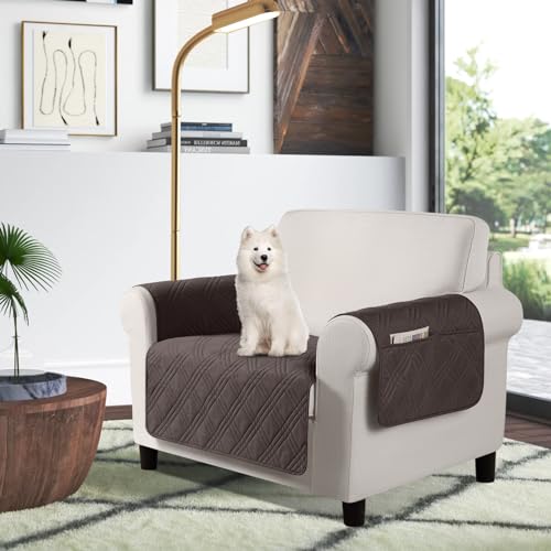 TAOCOCO Waterproof Chair Covers for Pets Dogs with Non Slip Backing, Chair Seat Covers with Side Pocket for 1 Seater Couch Washable Dog Couch Cover Protector Sofa Slipcovers(Chair, Chocolate) - color: Chocolate, size: Chair(Seat Width: 22'')