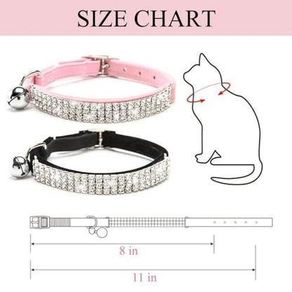 BINGPET 2 Pack Diamond Cat Collar with Bell, Adjustable Soft Velvet Bling Rhinestone Cat Collar, Sparkly Kitten Collar with Metal Buckle and Safety Elastic for Small Medium Cats, Pink & Black - color: Pink & Black(Rhinestones), size: Neck Girth 8"-10"