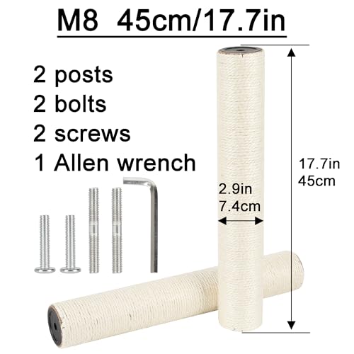 2.9in 7.4cm Diameter Cat Scratching Post Replacement Sisal Pole Parts for Cat Tree (M8, 45cm/17.7in) - color: 45cm/17.7in*2poles, size: M8