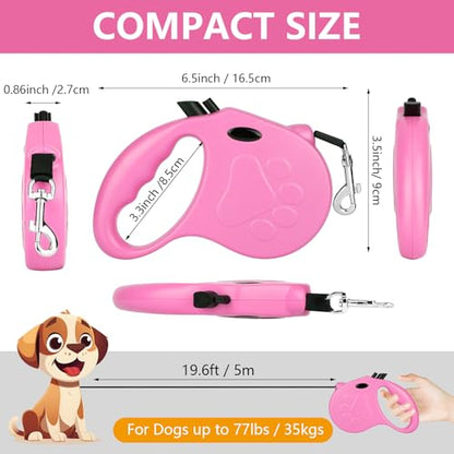 Retractable Dog Leash, 16ft Dog Walking Leash for Small Dogs up to 77lbs, Non-Slip Handle - Pink - color: Pink