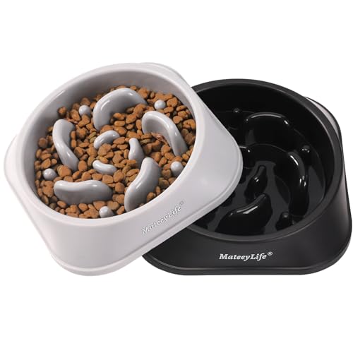 MateeyLife Slow Feeder Dog Bowls 2PCS, Anti-Choking Puzzle Dog Food Bowls, Anti-Slip Interactive Feeding Slow Down Eating, Bloat Stop Maze Dishes for Medium Large Breeds Gray&Black - color: B-Gray&Black, size: Medium