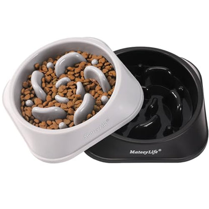 MateeyLife Slow Feeder Dog Bowls 2PCS, Anti-Choking Puzzle Dog Food Bowls, Anti-Slip Interactive Feeding Slow Down Eating, Bloat Stop Maze Dishes for Medium Large Breeds Gray&Black - color: B-Gray&Black, size: Medium