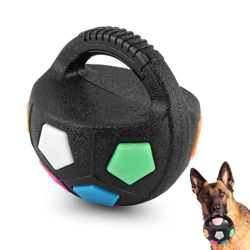 Dog Calming Ball with Handle Pet Dog Football Shape Toy Squeaky Floating Rubber Ball Floating Fetch Balls for Anxiety Relief in Small Medium Large Dogs(Color:Black) - color: Black