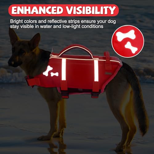 EMUST Dog Life Vests, Adjustable Dog Life Jacket with Rescue Handle, Dogs Flotation Vest for Small/Medium/Large Dogs, XS, NewRed - color: NewRed, size: XS
