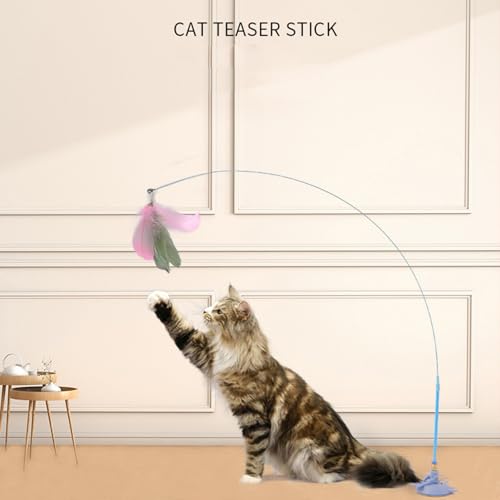 Bottone Strong Suction Cup Cats Teaser Stick Toy Chasing Interaction Teasing Feathered Wand Boredom Gift Exercise Toy - color: Green