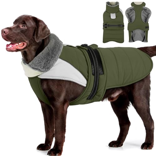 MIGOHI Snowproof Dog Coat - Thick Fleece Dog Jacket with Adjustable Collar, Keep Warm Winter Coat for Medium Dogs Cold Weather Walking Playing,Australian Shepherd,XL,ArmyGreen - color: ArmyGreen, size: X-Large
