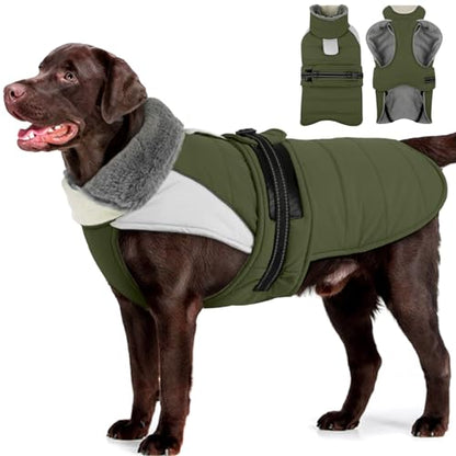 MIGOHI Snowproof Dog Coat - Thick Fleece Dog Jacket with Adjustable Collar, Keep Warm Winter Coat for Medium Dogs Cold Weather Walking Playing,Australian Shepherd,XL,ArmyGreen - color: ArmyGreen, size: X-Large