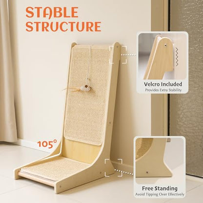 PETKARAY Sisal Cat Scratcher, Upright Cat Scratch Pad Wall Mounted, Vertical Scratching Post Alternative, L Shape Scratching Board 105° - color: 105°, size: Large