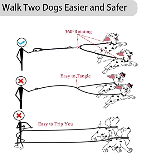 Double Dog Leash - Dual 360 No Tangle Two Dogs Leash for Small to Large Dogs - Adjustable, Tangle Free (Black) - color: Black
