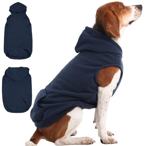 IECOii XL Dog Sweater & Pullover Hoodie for Large Dogs, Warm Fleece Layer with Hood for Cold Weather, Boys & Girls, Blue, Size XL - color: Blue, size: X-Large