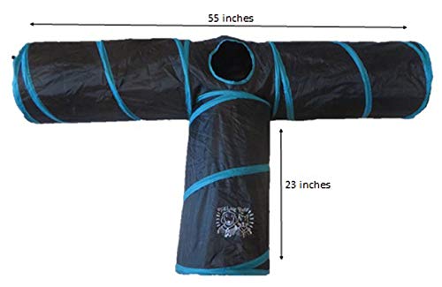 Feline Ruff Premium 3 Way Cat Tunnel. Extra Large 12 Inch Diameter and Extra Long. A Big Collapsible Play Toy. Wide Pet Tunnel Tube for Other Pets Too! - color: Black/Blue