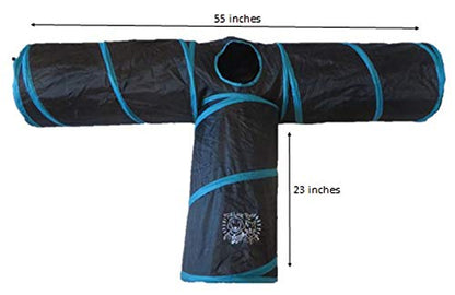 Feline Ruff Premium 3 Way Cat Tunnel. Extra Large 12 Inch Diameter and Extra Long. A Big Collapsible Play Toy. Wide Pet Tunnel Tube for Other Pets Too! - color: Black/Blue
